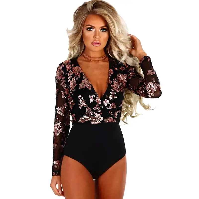 ADEWEL 2018 Spring Sexy Mesh Bodysuit Blouse Women Overalls Long Sleeve Vintage Embroidery Floral Bodysuits V Neck Romper Tops (3)