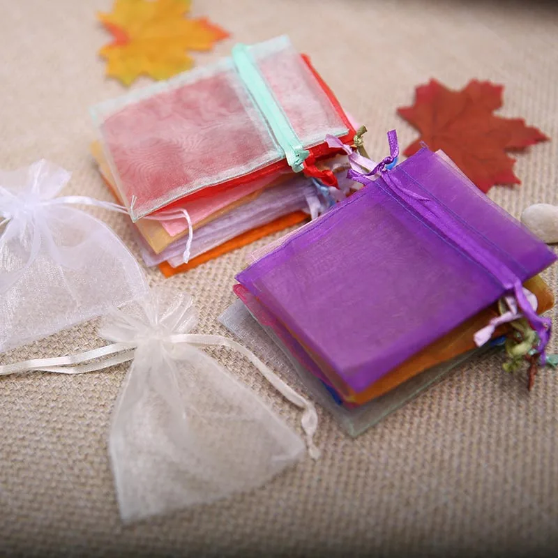 7.5*10cm 20pcs/lot Green Multicolor Organza Jewelry Gift Bags Cheap Small Drawstring Bag Wedding Christmas Packaging Sack