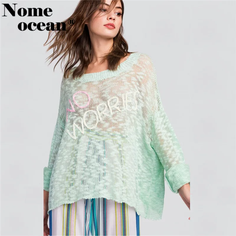 Elegant Thin Knitted Sweaters 2017 Autumn No Worries Letter Applique