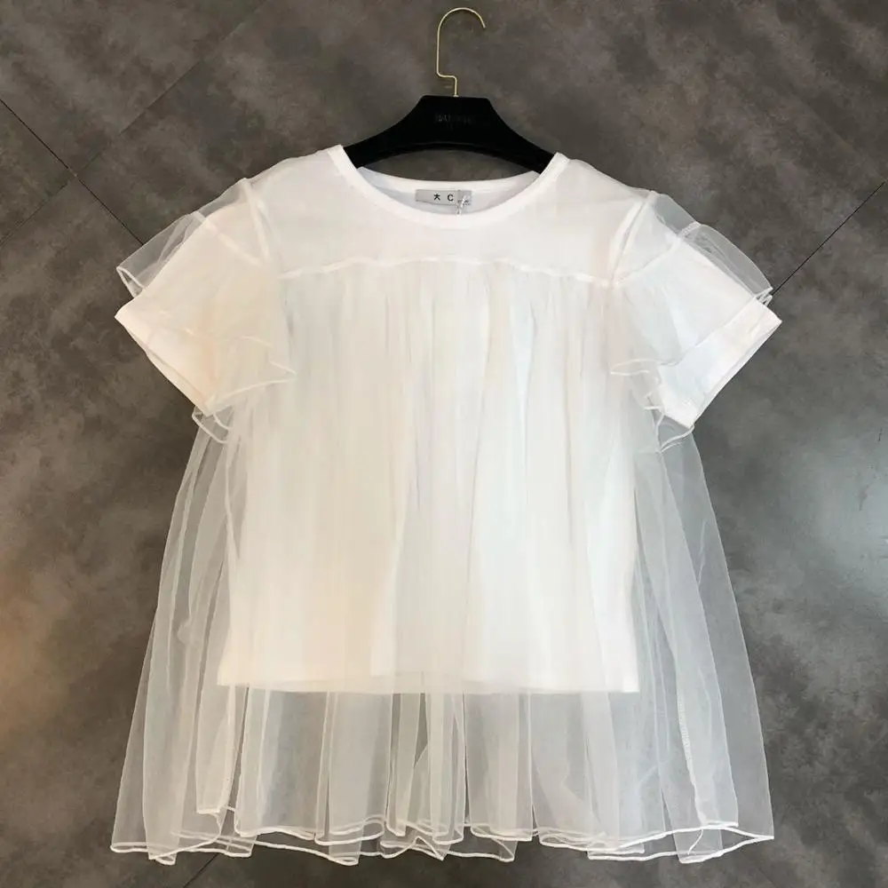 

2019 Summer New Round Neck Short-sleeved Outer Stitching Small Woman Doll Shirt Tee