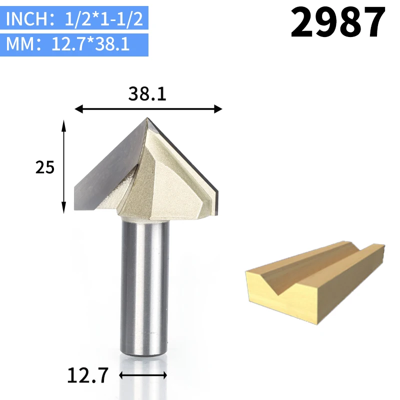 HUHAO 1 шт. 1/" хвостовик двойной фреза для отделки кромки биты для дерева 90 градусов V тип долбежный резак Вольфрам деревообрабатывающий резной инструмент - Длина режущей кромки: 2987