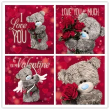 LUOVIZEM Diamond Painting Full Round Cartoon Diamond Painting Flower Bear Rhinestone Diamond Embroidery Valentine'S Day Gift 