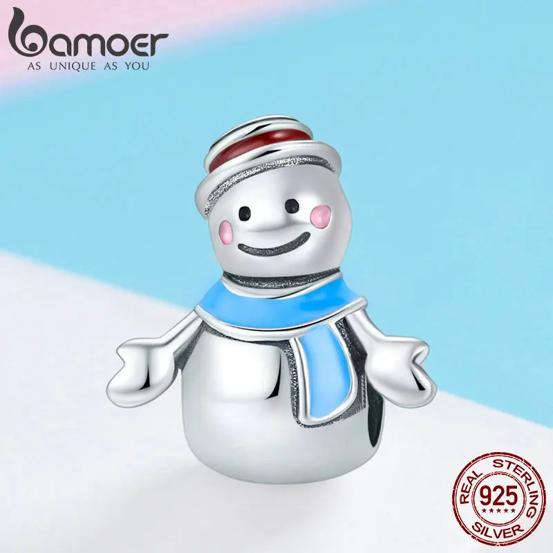 Подвески BAMOER Miss & Mr Snowman из настоящего серебра с эмалью подходящие для браслетов и