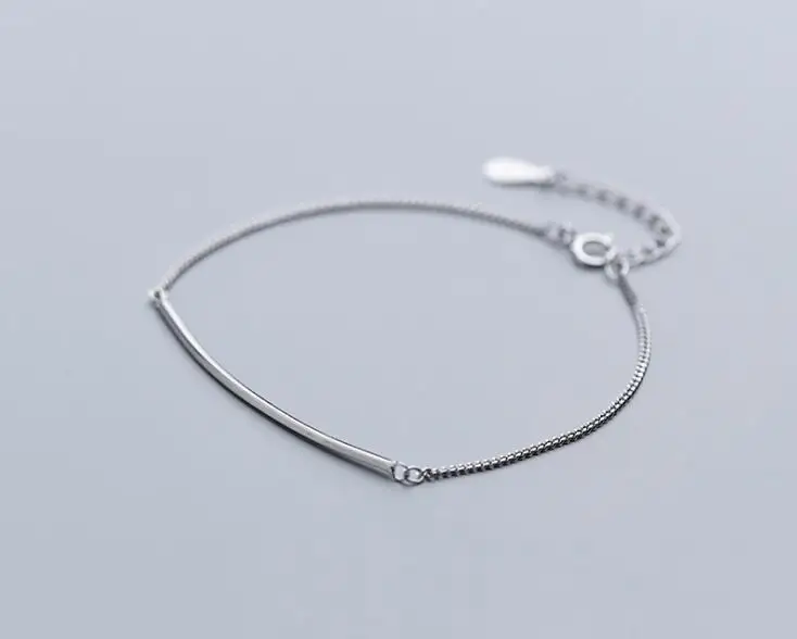 1PC real. 925 Sterling silver Fine Jewelry Straight lucky Bar Anklet Bracelet women's GTLS880