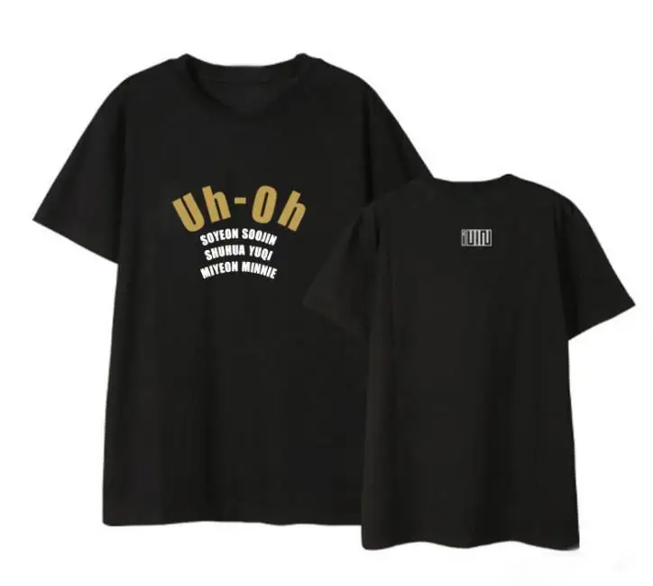 

New arrival kpop (G)I-DLE uh-oh album same all member names printing t shirt unisex summer o neck short sleeve t-shirt