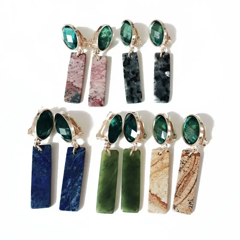 

Free Shipping New Rectangle Natural Lazuli 5 Colors Stone Clip Earring