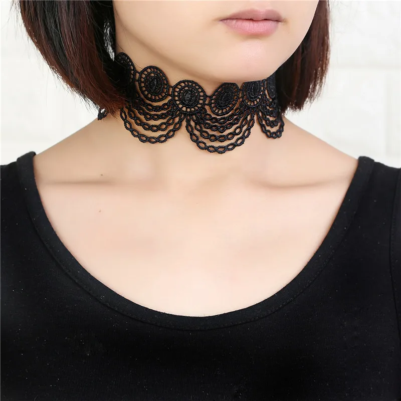 Fashion collar Sexy hollow out lace fabric choker necklace punk vintage necklace with chain Chic