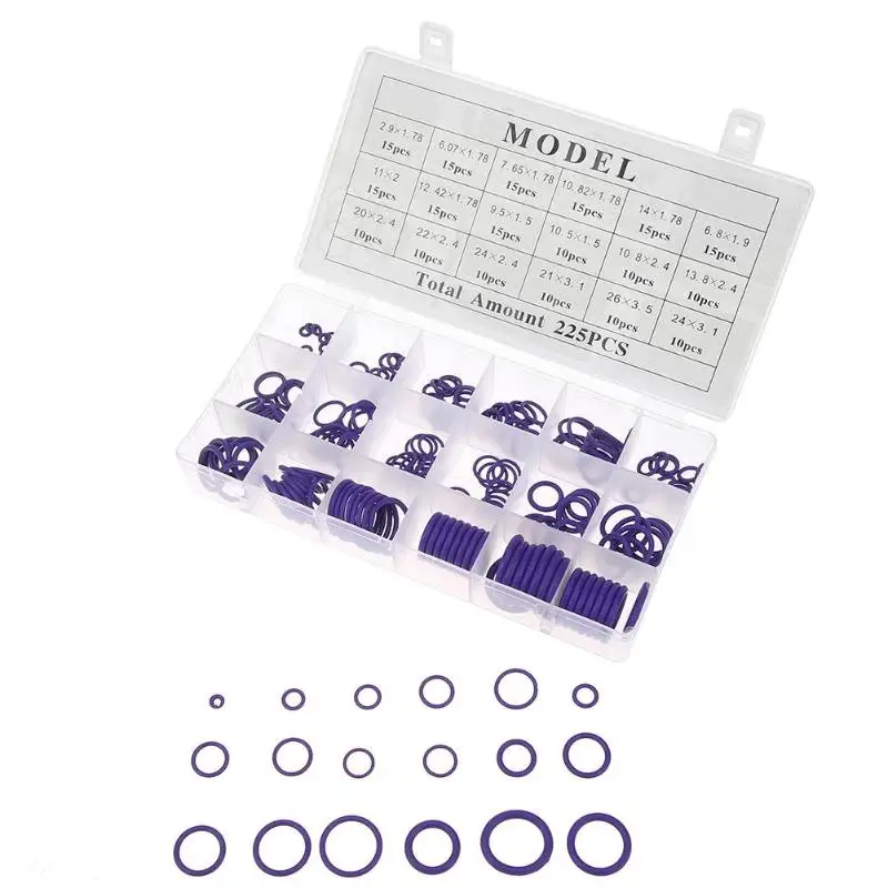 

225pcs Rubber O-Ring Car Air Conditioning Gasket Compressor Sealing Ring