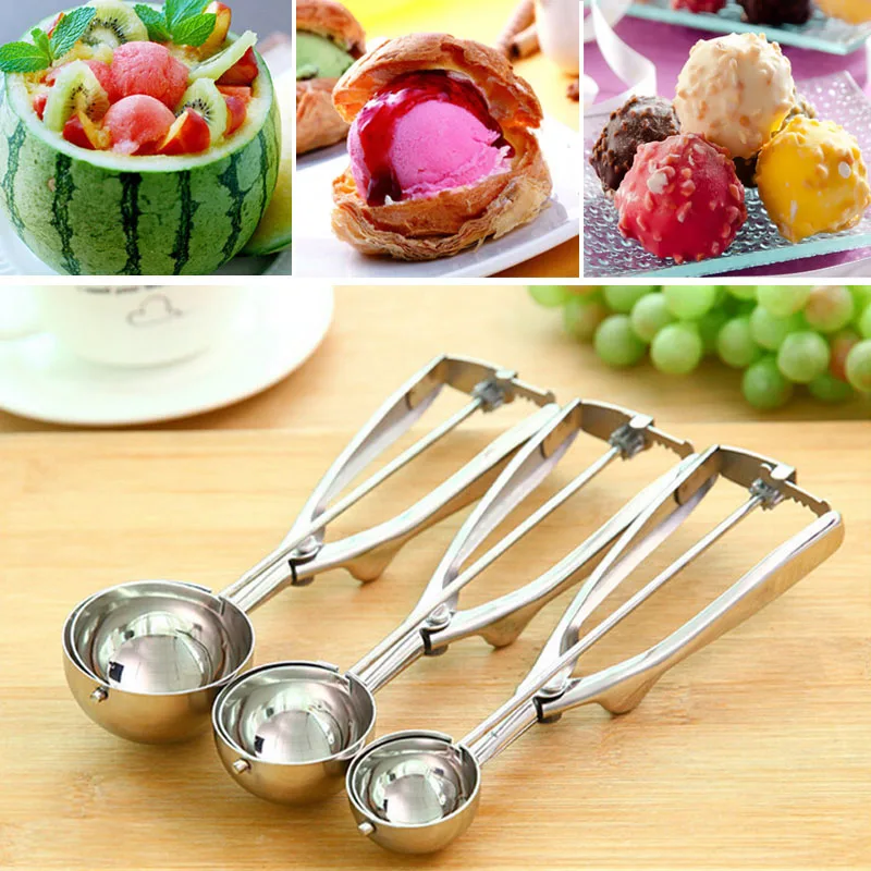 

New Kitchen Ice Cream Thickened Stainless Steel Spoon Spring Handle Potato Spoon Kitchen Accessories 3 Dimensions