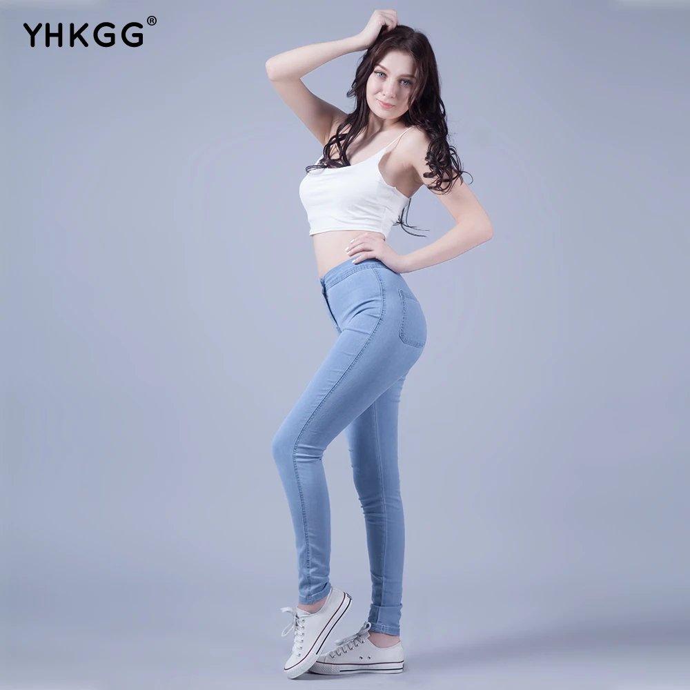 Goedkoop YHKGG Slim Jeans Voor Vrouwen Skinny Hoge Taille Jeans Vrouw Blue Denim Potlood Broek Stretch Taille Vrouwen Jeans Calca Feminina