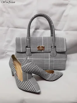 

Newest Pumps With Handbag Sets Classic pattern of stripe Stronger Heel Pointed Toe Soft Shoes With Bag Custom Heel Accept!A87-19