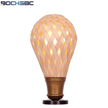 

BOCHSBC Woodskin-knitted Lampshade Desk Lights for Living Room Dinning Room Bedside Thai Creative Table Lamp Art Light Fixtures