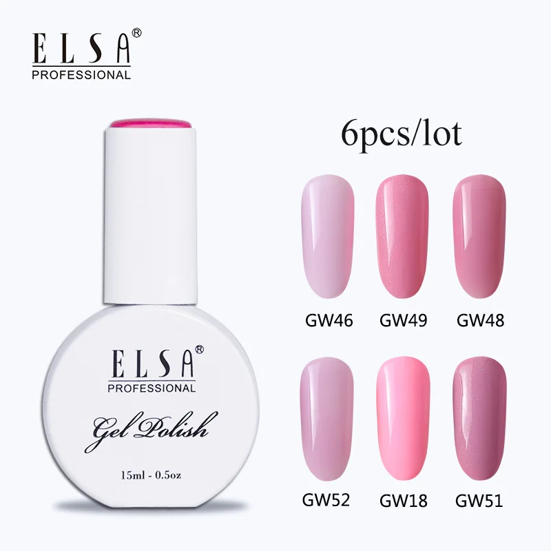  ELSA 6pcs Pink Color UV Gel Nail Polish Set For Gel Nail Art Manicure Kit Hybrid Base Top Gel polis