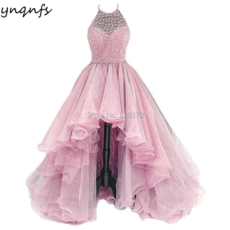 YNQNFS PD105 Настоящее платье vestidos Ballkleider Lang Пром Длинные элегантные платья Кристалл оборками из органзы Высокая Низкая вечерние невесты Матери