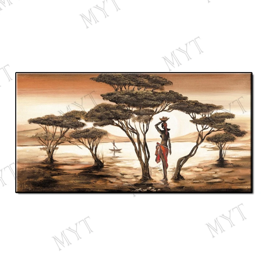 

Hand Painted Wall art Picture Abstract African woman oil painting on canvas hang picture for Living room home decor no framed