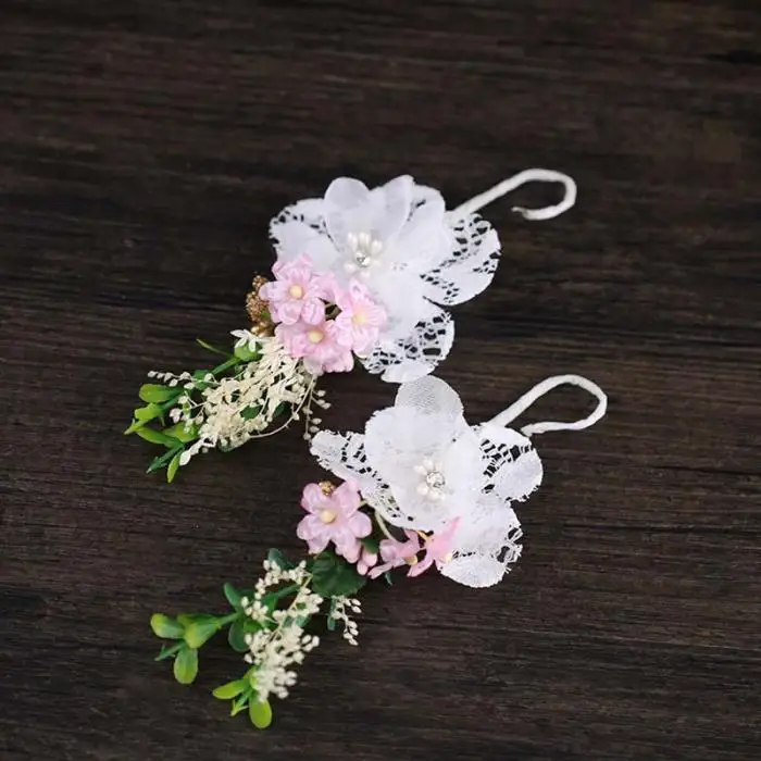 Белый кружево цветок трава ручной работы невесты повязка головной убор жемчуг горный хрусталь Hairband для женщин невесты Свадебные