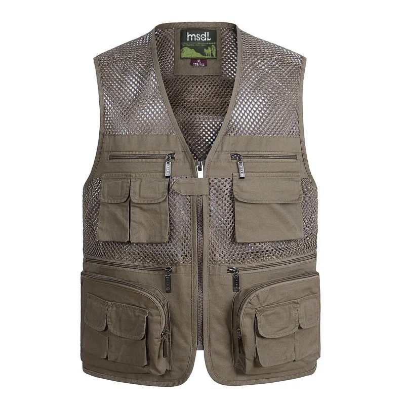 2018 Mrs Summer Casual Mesh Men Vest With Multi Pockets Regular Two Colors Plus Size 3XL Cotton