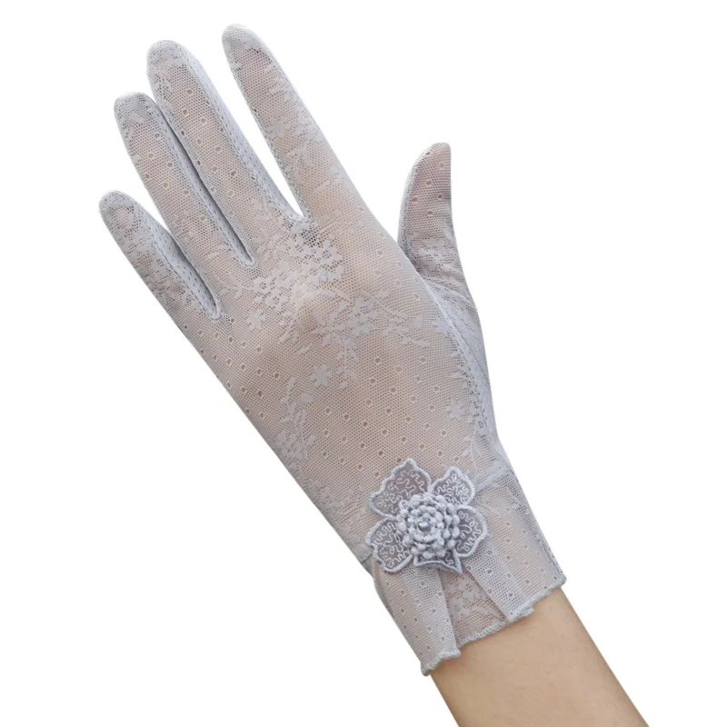 Сексуальные летние женские ультрафиолет солнцезащитные тонкие сенсорные Модные Шелковые кружевные перчатки для вождения женские короткие солнцезащитные перчатки
