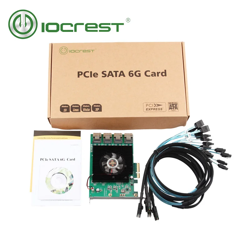 IOCREST 16 портов SATA 6G PCI Express контроллер карты Marvell 88SE9215 чипсет PCIe to SATA III 3,0 с mini sas to 4 sata кабель