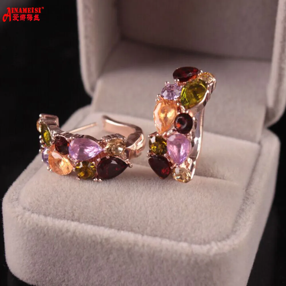 

2017 New Style Alloy Colorful Zircon Earring Jewelry Water Drop Geometry Crystal Earrings For Women