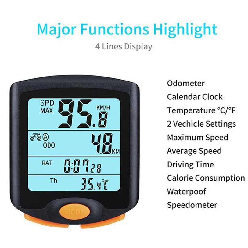 

Wireless Bike Computer Speedometer Odometer Cycling MTB Bike Rainproof Thermometer Bicycle Stopwatch Computer Backlight