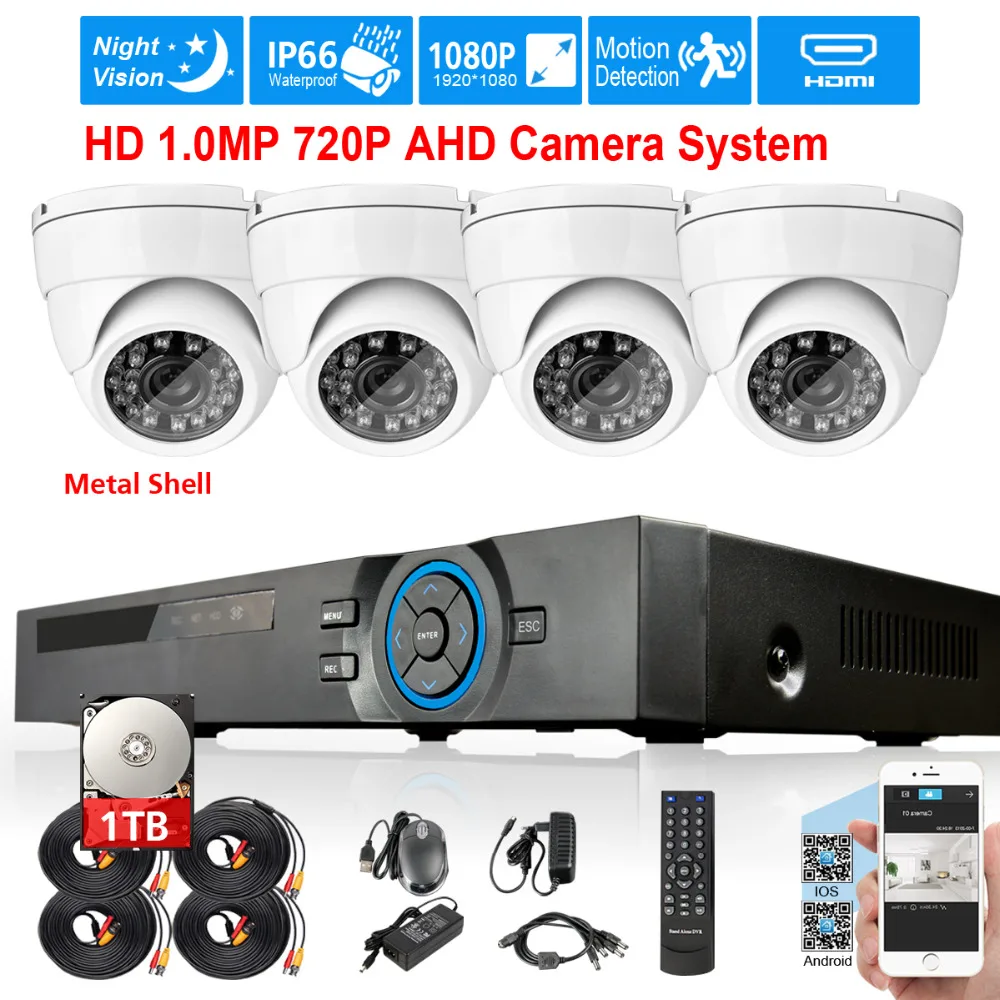 4 канала AHD HDMI 1080 P видеорегистратор NVR видеонаблюдения Системы шт. IP66 в/открытый 1mp