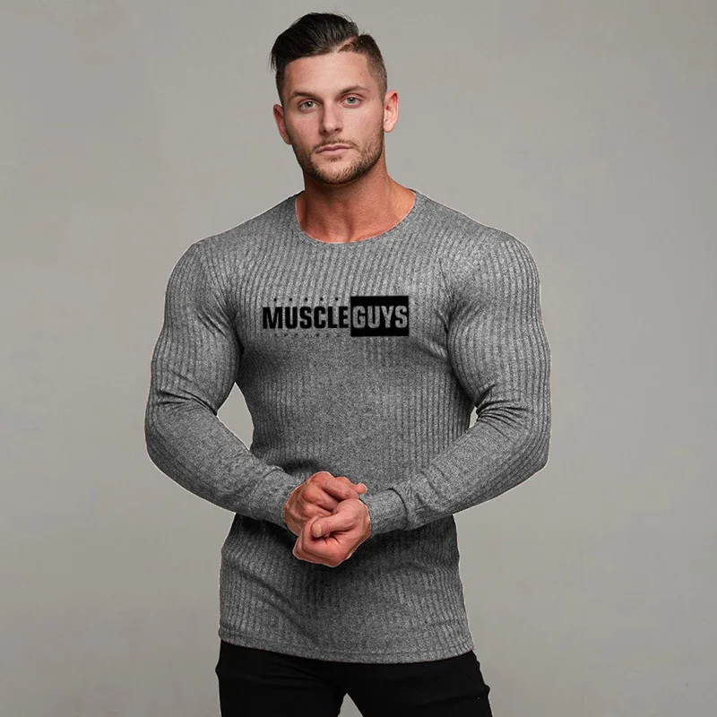 Cena Moda męska t shirt 2019 nowa wiosna lato wąskie koszule męska bluzka rozrywka kulturystyka osobowości koszulki z długim rękawem odzież