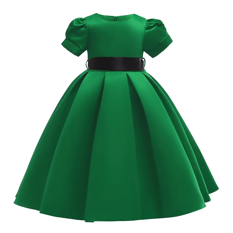  Baby Girls Short Sleeve Red Fold Dress With Black Bow Waist Belt Female Girl's Beautiful Evening Dresses Children's Clothing03