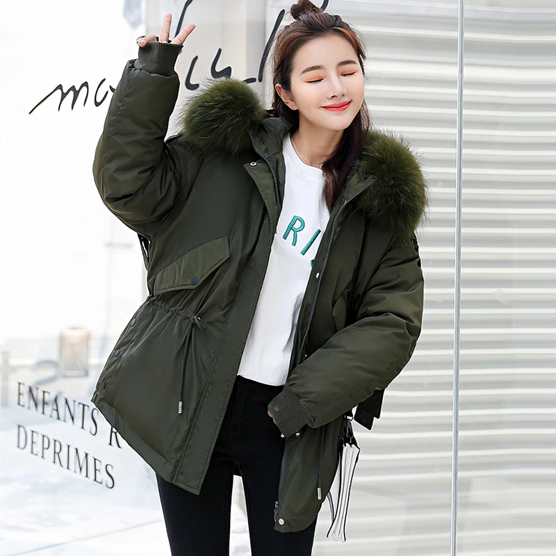 Pain Grand Green Rembourré New gris Artificielle Taille Outwear Beige army Collier D'hiver Mode De Style caramel Réglable Femelle Parka Coton Manteaux rouge Épais noir 2018 EpxCqw0C