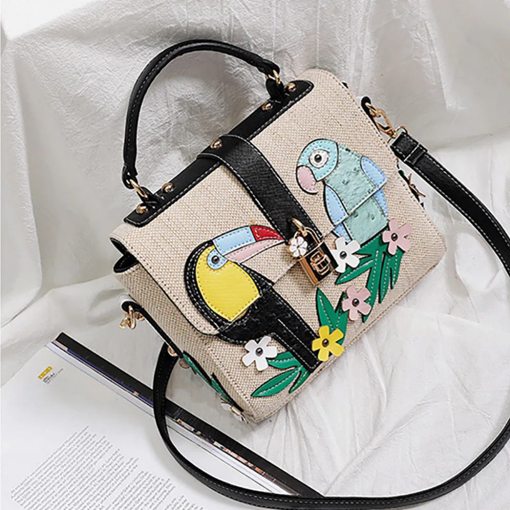 Women Handbag Fashion Canvas Patchwork Birds And Flowers Shoulder Casual Bag Messenger Exquisite Crossbody Letter Designer