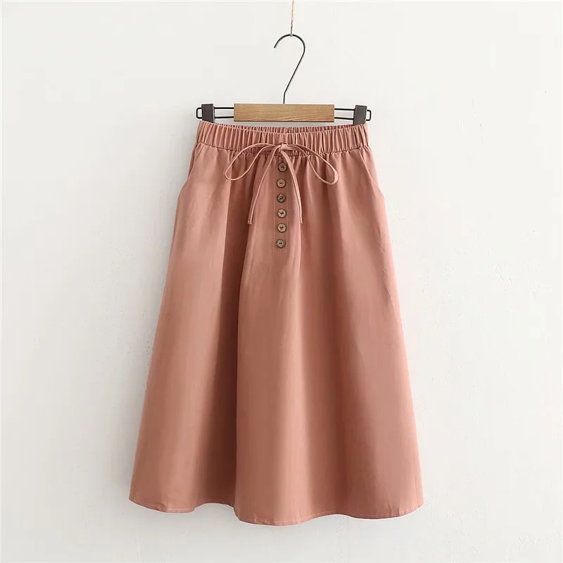 Gladiolus Harajuku Skirts Womens High Waist Button Pockets Tunic Gray Black Pink Midi Women Summer Skirt Faldas mujer moda 2019 (15)