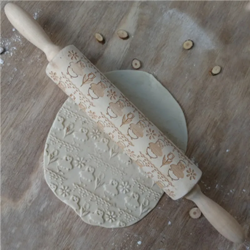 

Easter Embossing Rolling Pin Baking Cookies Noodle Biscuit Fondant Cake Dough Engraved Roller Chick