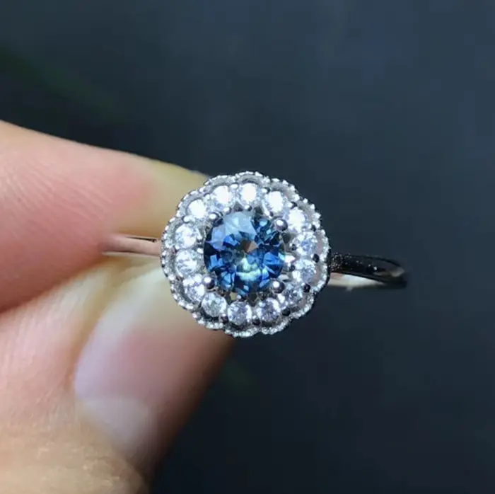 Натуральное Настоящее сапфировое кольцо 0.65ct драгоценный камень 925 стерлингового серебра ювелирные изделия ручной работы кольца# F193803