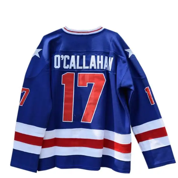 

Custom Design DIY Ice Hockey Jersey Men Women Youth Jack O'Callahan #17 Miracle on USA Hockey Sweater White Navy Blue Stitch Sew