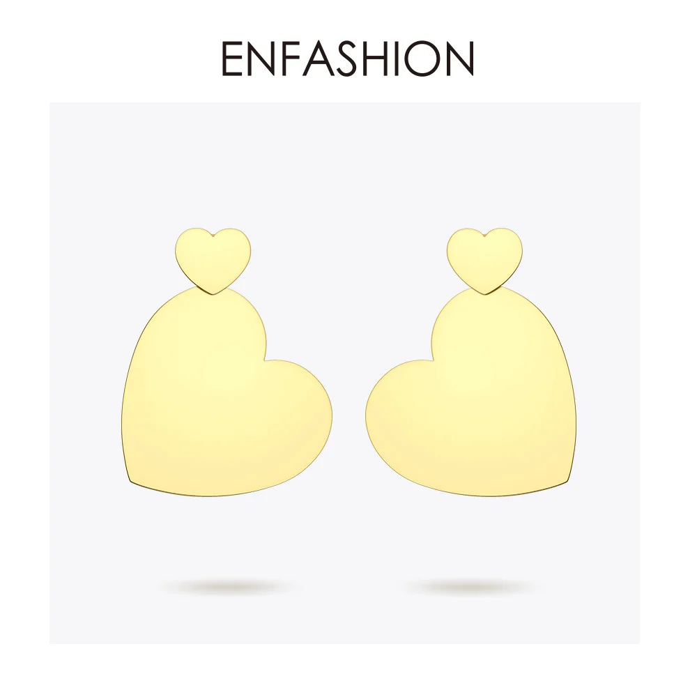 ENFASHION, серьги-капли с двойным сердцем для женщин, золотые, геометрические, массивные, большие, висячие серьги, модные ювелирные изделия Oorbellen E1031 - Окраска металла: Yellow gold color