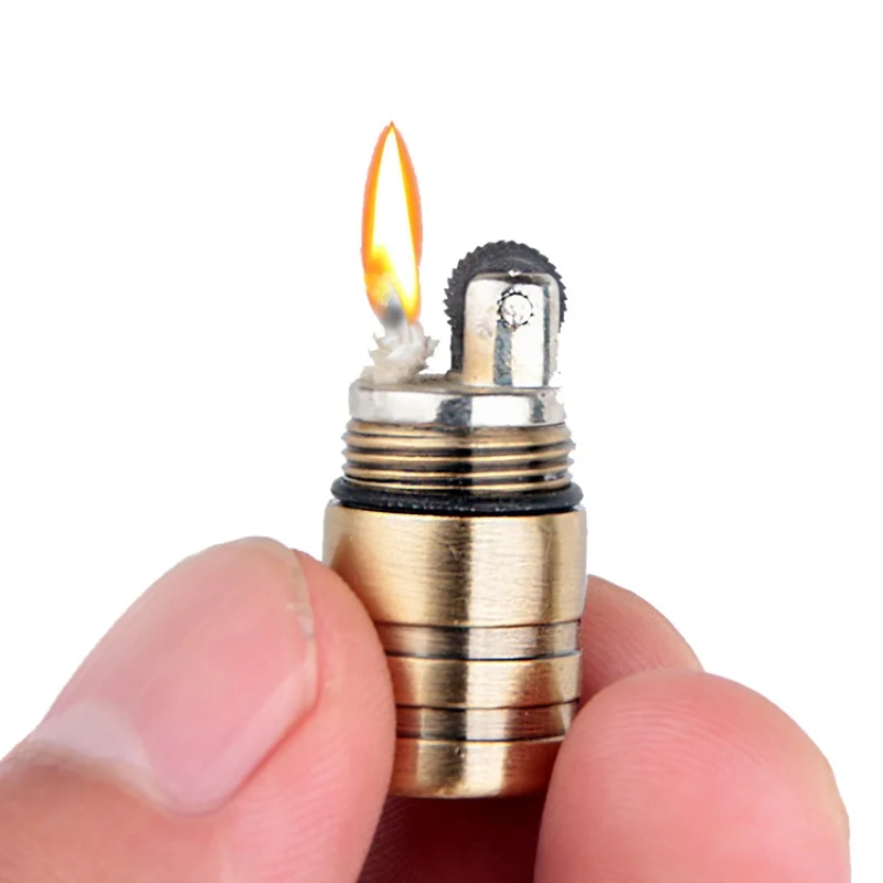

Mini Capsule Gasoline Lighter 2 Colors Compact Kerosene Lighter Inflated Key Chain Petrol Grinding Wheel Lighter Outdoor Tools