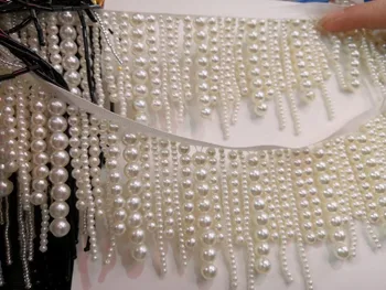

5Y long pearl fringe beaded lace trim garment dress tassel lace decoration shoes ornaments white hanging bead curtain