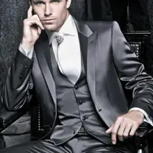 Новые смокинг жениха блестящий серый женихов заостренный лацкан Свадебные/ужин Костюмы Best Man жениха(пиджак+ штаны+ галстук+ жилет) B340