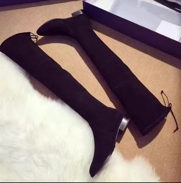 grey suede over the knee flat boots