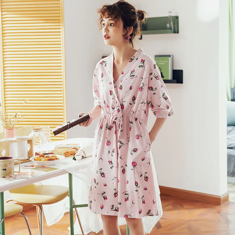 

Summer Sexy Home Dresses Women New Fashion Nightgowns Sleepshirt For Ladies V-Neck SleepWear Cotton Nighty Kimono Nightdress 3XL