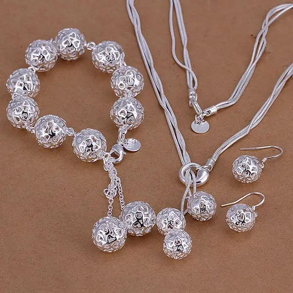 

S111 Fine silver plated wholesale jewelry sets,Hot sale Factory 925 charms free shipping fashion Tai Chi And Ball Three-Piece