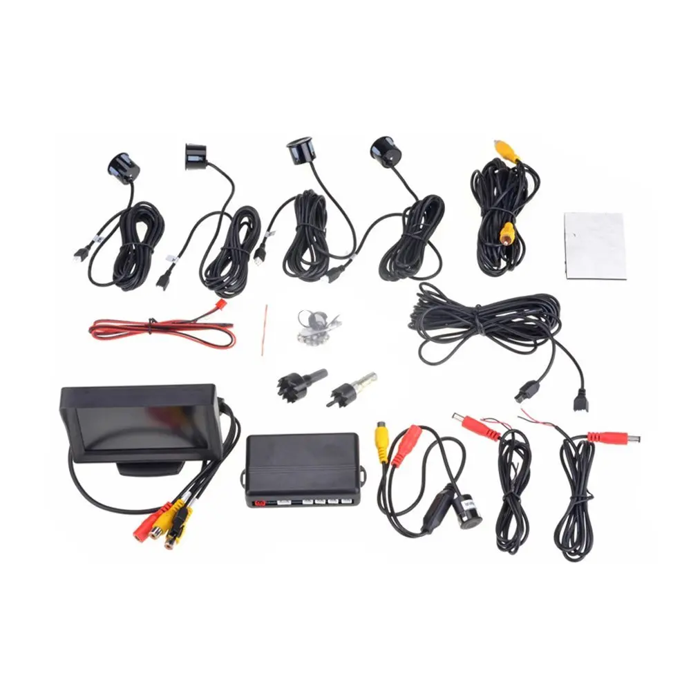 EDFY 12V 4 Parking Sensors LCD Display Camera Video Car Reverse Backup Radar System Kit Buzzer