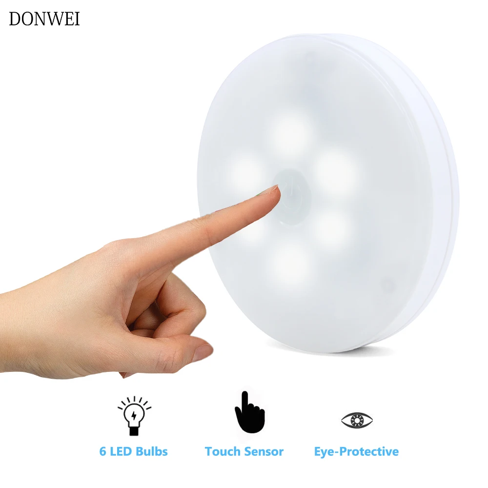  New 6 LED Bedside Table Lamps Touch Lamp Night Light battery powered Cool White Cabinet Light for B - 32865897358