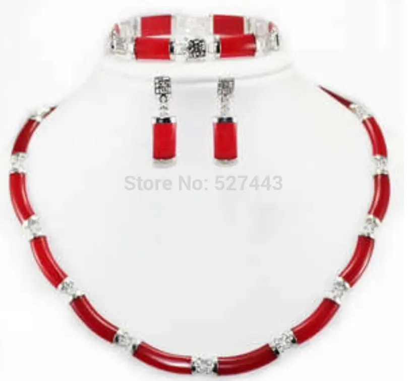 

hot sell new Wholesale JWEW6553 Beautiful! Red Ruby Link Necklace Bracelet earring Sets AAA (A0425)