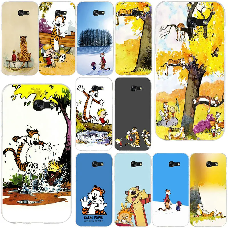 Soft TPU Silicone Transparent Cell Phone Cases Bags For Samsung Galaxy J1 J2 J3 J5 J7 A3 A5 A7 2016 2017 Shell Calvin and Hobbes | Мобильные
