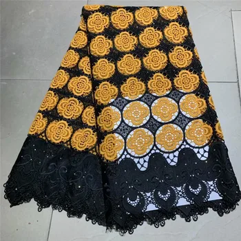 

High Quality African Lace Fabrics 2019 New Design African Guipure Lace Yellow/Black Color Nigerian Guipure Lace Fabric df65-2848