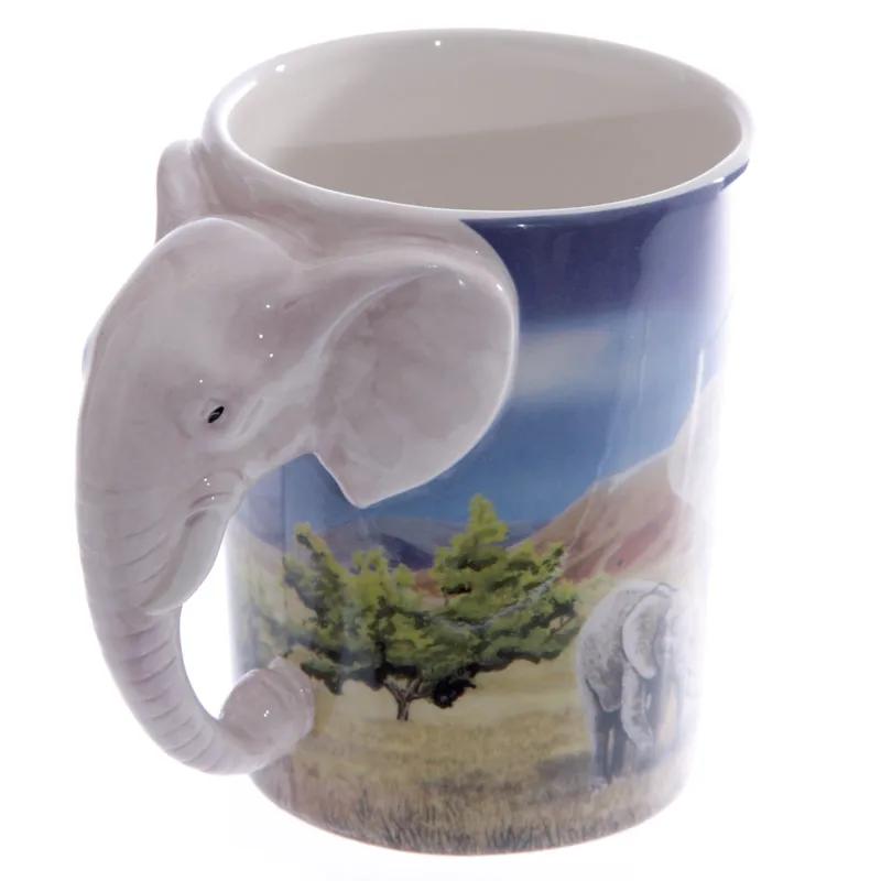 

1Piece Creative Animal Cup Elephant Shaped Handle Mug Elephant Cup With Savannah Decal Ceramic Office Coffee Mugs