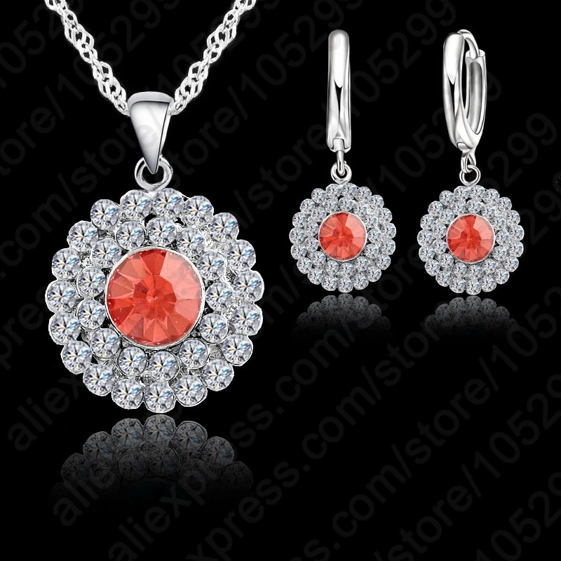 

10 Colors 925 Sterling Silver Jewelry Set Short Chain Charm Pendant Necklace Choker And Earring Jewelry Set Women