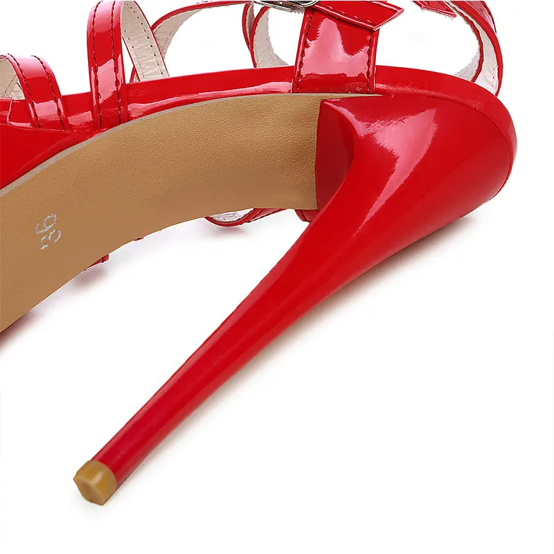 Lasyarrow Пикантная женская обувь Лакированная кожа сандалии-гладиаторы женские Высокий каблук с открытым носком женская обувь на платформе плюс Размеры 48 RM061