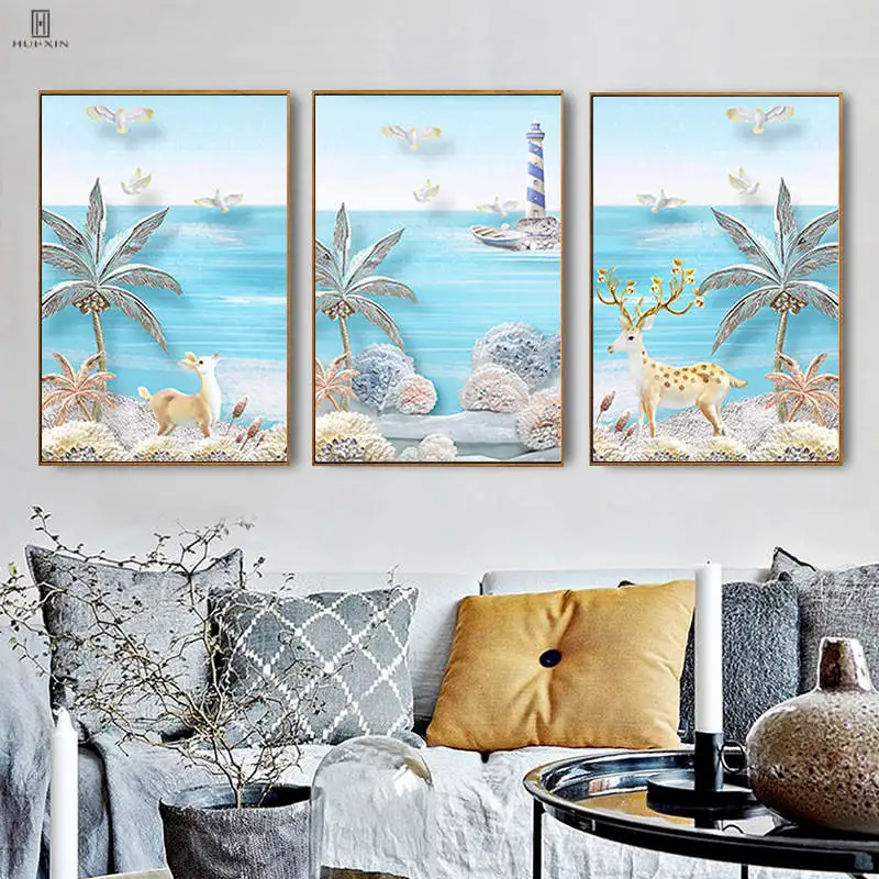 Beautiful Landscape Clear Ocean Trees Starfish Modern Decorative Canvas Posters Canvas Painting Wall Art Print For Home Decor